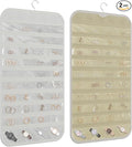 Hanging Jewelry Organizer 80-Pocket Double-Sided, 2-Pack, White and Beige | Foldable clear PVC 80-pocket storage; swivel hook fits walls, doors & rods to organize earrings, necklaces, bracelets & rings