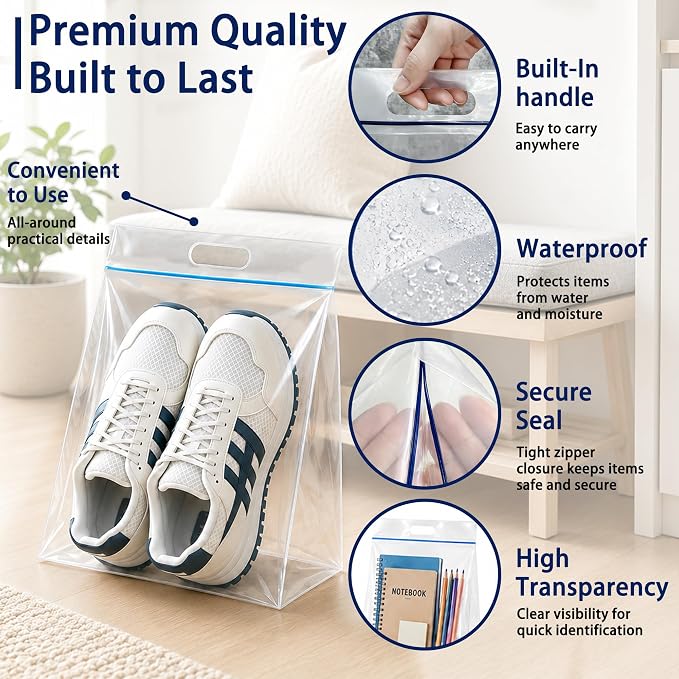 Waterproof Shoe Bags for Travel Packing Storage | Smellproof, Travel Essentials, Multi Purpose, Extra Thick Plastic