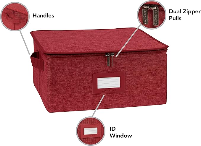 Covermates Keepsakes Zip-Top Storage Box Set, 3 Pack Heavy Duty Polyester Organizer Bins, Stackable Design, ID Window, Reinforced Handles, Closet Home Storage, Red Heather
