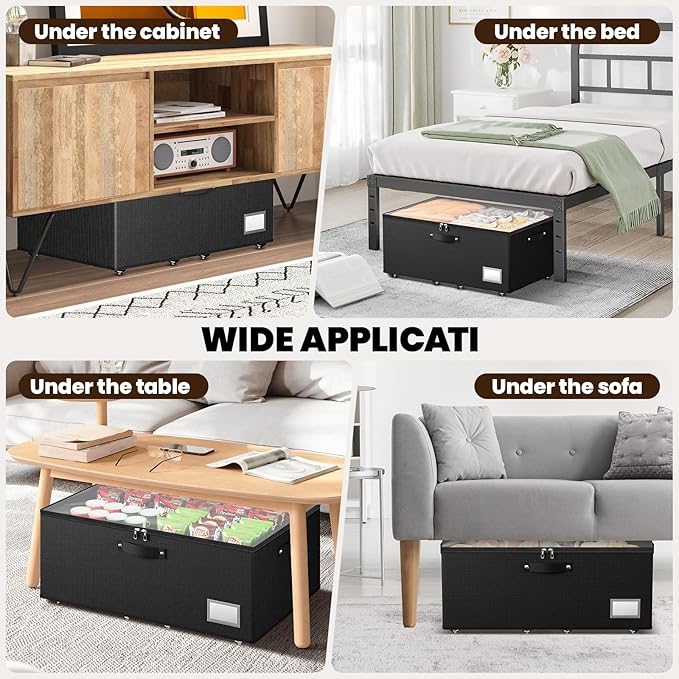 Dayacoco Under Bed Storage With Wheels,10in Underbed Storage Containers 65L | Large Capacity Underbed Storage, No Assembly Required Rolling Under Bed Storage for Clothes Blankets Shoes Black