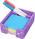 WINFFOR Acrylic Notepad Holder Dispenser - 3x3 in 2IN1 Sticky Note Memo Holder for Desk Organizer (W/O Pads) Office Desk Accessories School Supplies, Glitter Purple