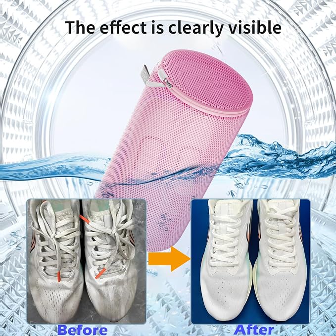 Kimmama Shoe Washing Machine Bag, Shoe Laundry Bag, Pink, 8x15", 2 Pack | Shoe Bag, For Sneaker, Tennis, Footwear, Trainers, Slippers, Sock, Building Blocks, Sandwish Mesh, Travel, Divided