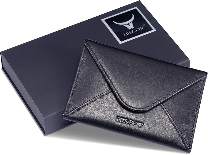 HISCOW Envelope Business Card Case with Magnet Closure - Italian Calfskin, Black