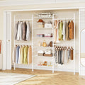 ONBRILL H3 Expandable Wall Mounted Closet System, 5.4FT-8.1FT Closet Organizer with 4 Telescopic Rods & 6 Wire Shelves, Industrial Pipe Clothing Rack for Walk-in & Reach-in Closet (White)