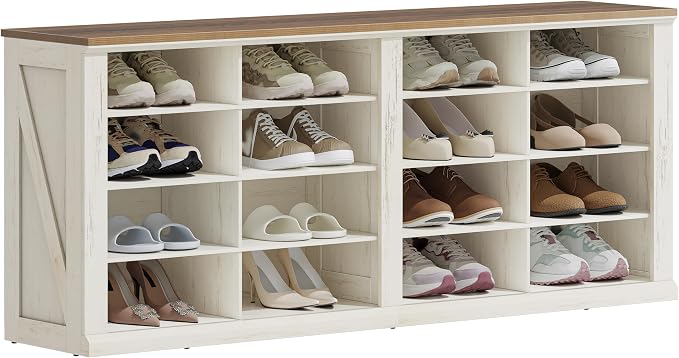 Hzuaneri Shoe Storage Bench, Wooden Entryway Shoe Benches with Cubby | Widened Wooden Farmhouse Shoe Bench with Compartments, Shoe Rack Benches for Cloakroom, Living Room, Antique White SB24614X