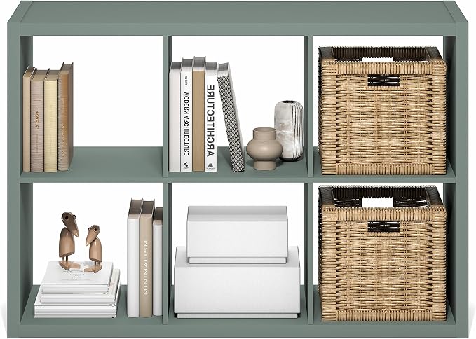 Furinno Cubicle 6-Cube Book Shelf, Extra Thick Frame Bookshelf, Sage Green | 14.6" x 44" x 30", Horizontally & Vertically Reversible Bookcase with Open Back, for Living Room, Bedroom, Home Office