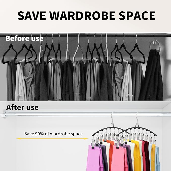 Legging Hangers for Closet Organizer, Space Saving Metal Legging Hanger(2) | capable of Hanging 20 pairs of Pants, Shorts, or Scarf, Legging Organizer for Closet Hanging, Black
