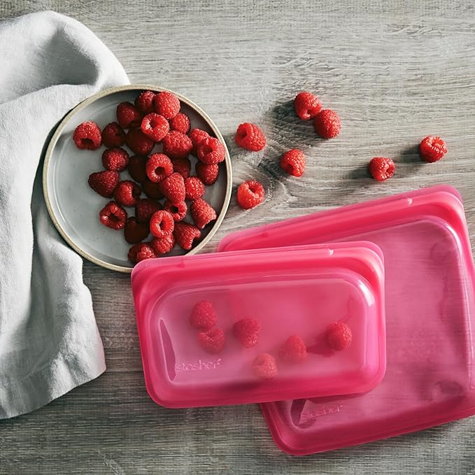 Stasher Silicone Reusable Food Storage Bags, 2-Pack, Reusable Freezer Bags, Microwave, Dishwasher, Oven Safe, Sous Vide, Premium Lunch Containers, Eco Friendly, Food-safe Silicone Snack Bag, Clear