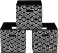 Fabric storage bins Cubes, Fabric Cube Organizer with Handle, Foldable Cube Bins for Cloth or Accessary Storage, 11x11x11, Set of 3, (Black clouds)