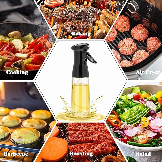 Olive Oil Sprayer for Cooking , 200ml Glass Oil Dispenser Bottle Spray Mister , Refillable Food Grade Oil Vinegar Spritzer Sprayer Bottles for Kitchen, Air Fryer, Salad, Baking,Gifts for Mom Dad