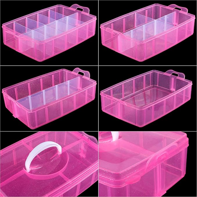 Bead Organizer 3 tier 30 grid Stackable Craft Hair Tackle Storage Pink