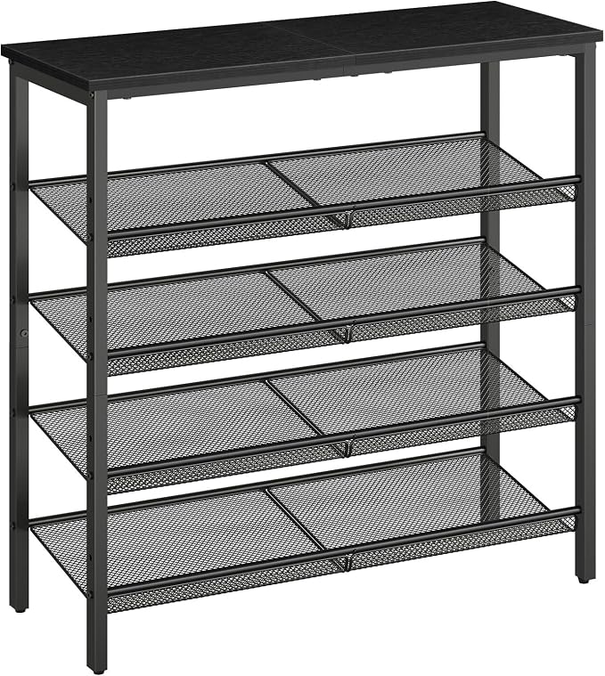 HOOBRO Shoe Rack for Entryway, 5-Tier Shoe Organizer with Adjustable Mesh Shelves, 12-16 Pairs of Shoes, Spacious Floor Mount, Metal, Industrial, Shoe Shelf for Closet, Black BB12XJ01