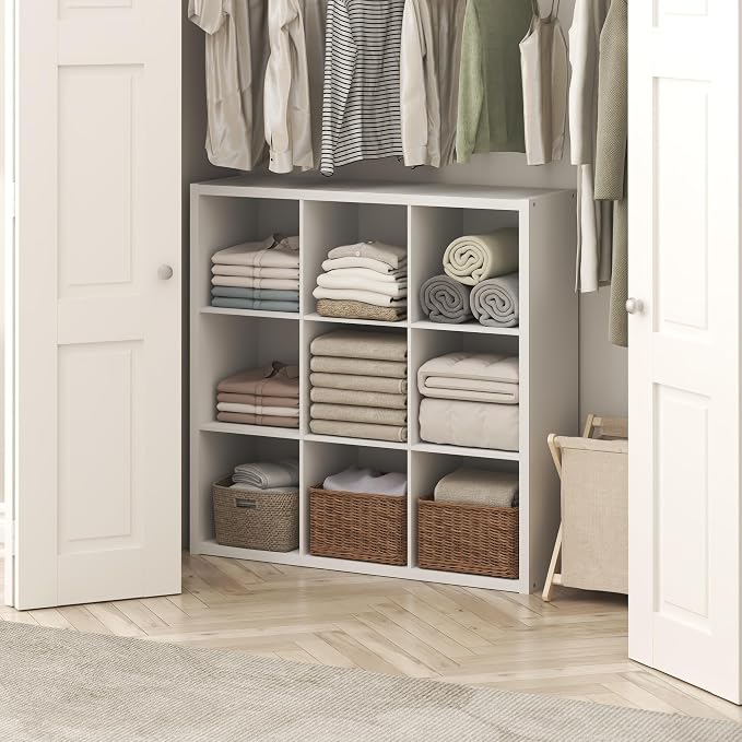 Furinno Cubic 9-Cube Closet Organizers and Storage, Closet Organizer, White | Open Shelf Closet Storage, Closed Back, Extra Thick Frame, for Wardrobe, Bedroom, Living Room