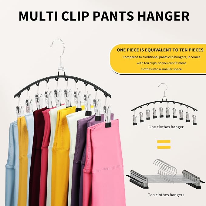 Legging Hangers for Closet Organizer, Space Saving Metal Legging Hanger(2) | capable of Hanging 20 pairs of Pants, Shorts, or Scarf, Legging Organizer for Closet Hanging, Black