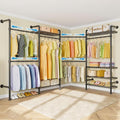Timate L4 L Shape Garment Rack Heavy Duty Clothes Racks for Hanging Clothes, Expandable Industrial Pipe Clothing Rack Wall Mounted Closet Racks Wardrobe Closet Kit Corner Closet System, Black