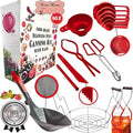 Supa Ant Complete Canning Supplies Starter Kit – 10pc Food-Grade Steel Set with XL Ladle, 6 Measuring Cups, Jar Lifter, Funnel, Canning Rack (7-Jar Capacity) & 90 Labels – Beginner-Friendly, Red