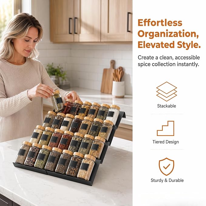 8 Pack Spice Drawer Organizer, Expandable Spice Seasoning Rack Organizer Tray Insert Holds up to 32 Jars (Jars Not Included)