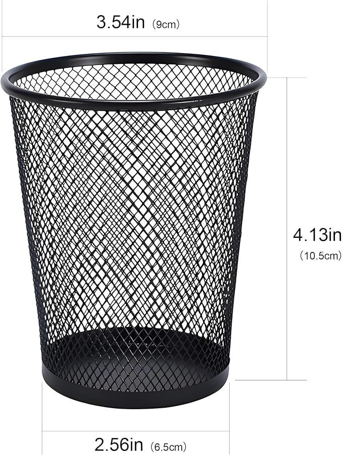 AIMI Pencil Case 2pcs Large Capacity Container Metal Mesh Pen Cup Office School Home Desk Pen Storage Organizer Can Makeup Holder Round Black