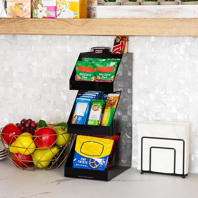 Mind Reader Coffee Tea Utensil and Condiment Station, Countertop Organizer, Coffee Bar, Kitchen, 6"L x 9"W x 16"H, Black | Countertop Organizer, Coffee Bar, Kitchen