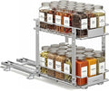 SONGMICS 2 Tier Pull Out Spice Rack for inside Cabinets, Steel | Spice Organizer, Slide Out Cabinet Organizer, for Kitchen Cabinet Storage, Silver UKCS117E101