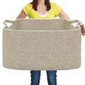 COMFY-HOMI Large Rectangular Blanket, Cotton Rope Woven for Storage, LaundryHamper, Storage,Toy Organizing Bin with Handle, Organizer and Storage-22x15x12-