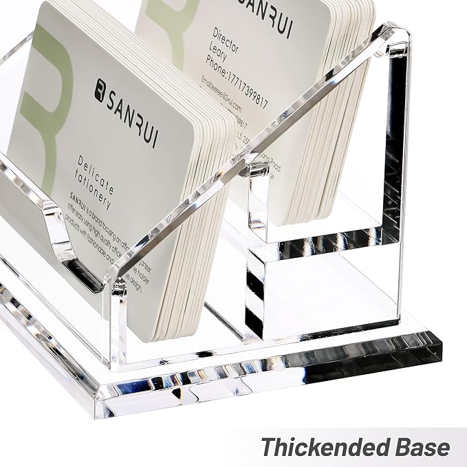 SANRUI Acrylic Business Card Holder, 2 Tier 2 Pocket Clear Business Card Stand ,Horizontal Business Card Display Stand for Exhibition, Home and Office