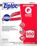 SC Johnson Professional, Ziploc Storage Bags, For Food Organization and Storage, Double Zipper Seal, Easy-Open Tabs Quart, 500 Count