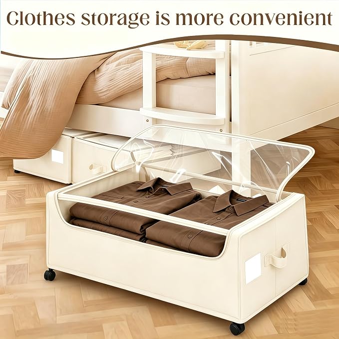 Under Bed Storage with Wheels, 2 Pack Under Bed Storage Containers, 10.6 inches Tall Underbed storage bins on Wheels, Rolling Under the Bed Metal Drawers for Clothes, Blankets, Shoes (XXXL, 90L)