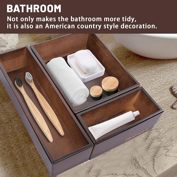 PRATIQUE Bamboo Drawer Organizer - Kitchen Utensil Organizer Silverware Tray Cutlery Holder，Office Desk Supplies and Accessories,12 * 3 * 2.6inch,Nut-brown
