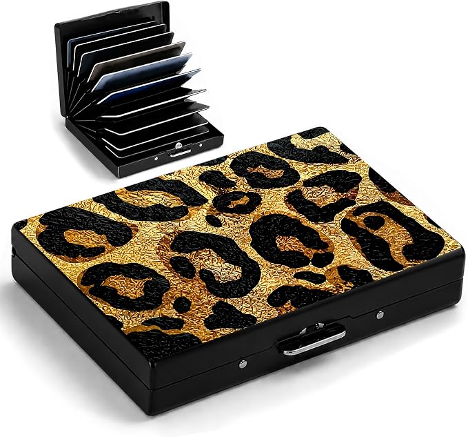 Cheetah Metal Wallet Credit Card Protector Case Equipped RFID Blocking | with Pop-Up Button Slim Business Cards Holder Aluminum Cards Case Exclusive Leopard Print Gifts for Women Men