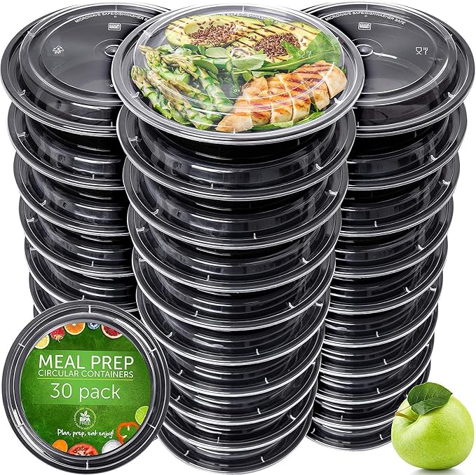 Prep Naturals 30 Pack Meal Prep Containers Reusable | BPA-Free Plastic Meal Prep Containers - Airtight Lids, Microwave & Freezer Safe for Portion Control (30-Pack, 24 oz)