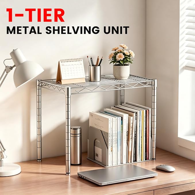 Xcity Storage Shelves, 1 Tier Heavy Duty Metal Shelving Unit, 350 LBS Adjustable Steel Wire Shelf for Commercial, Pantry, Kitchen, Garage, 14" D x 14" W x 15" H, Chrome