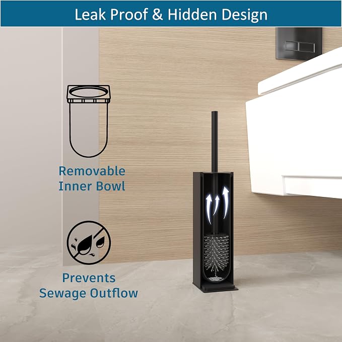 BVL Toilet Brush and Holder 2 Pack for Two Bathrooms, Matte Black | Two complete freestanding sets equip a main bath and guest bath, or two bathrooms in one home, apartment or rental.