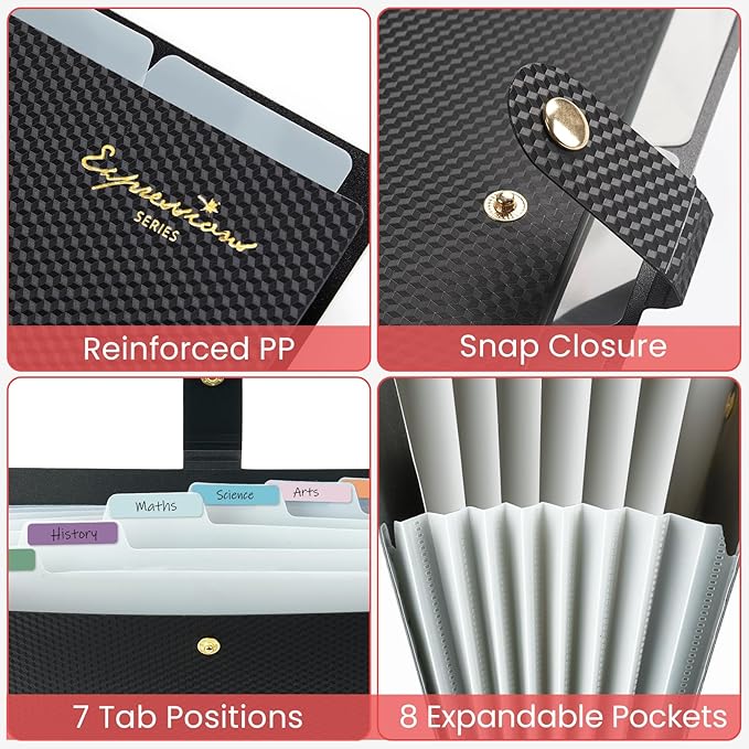 Sooez Accordion File Organizer, Letter Size Expanding File Folder with Labels, 8 Pocket Folders for Document, Portable Paper Bill Receipt Organizer for Home School Office Supplies, A4 Size, Navy Blue