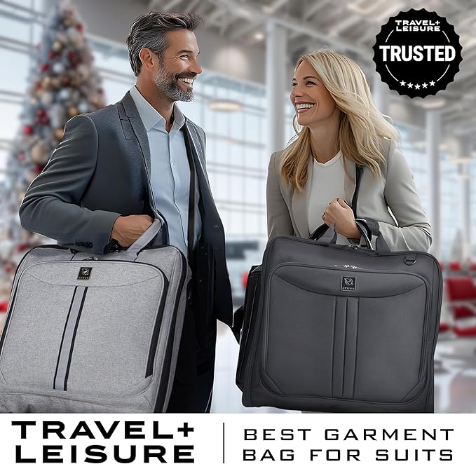 ZEGUR Premium Suit Garment Bag Carry On - Hangs 4 Suits - Travel & Business with Shoulder Strap and Laptop Compartment