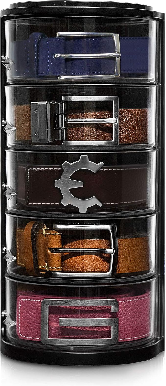 ELYPRO Acrylic Belt Organizer & Holder for Closet, Storage & Container | Rotating Drawers, Wall Mounted, Stackable, Watch Case, Jewelry Display, Makeup, Mens, Womens, Rack, Box