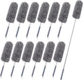 Tanlade 12 Pcs Microfiber Feather Duster for Cleaning, Extendable 13-31 Inch Ceiling Fan Duster with Bendable Head, Washable Tools for Ceiling Fans, Furniture, Car, Cobwebs (Gray)