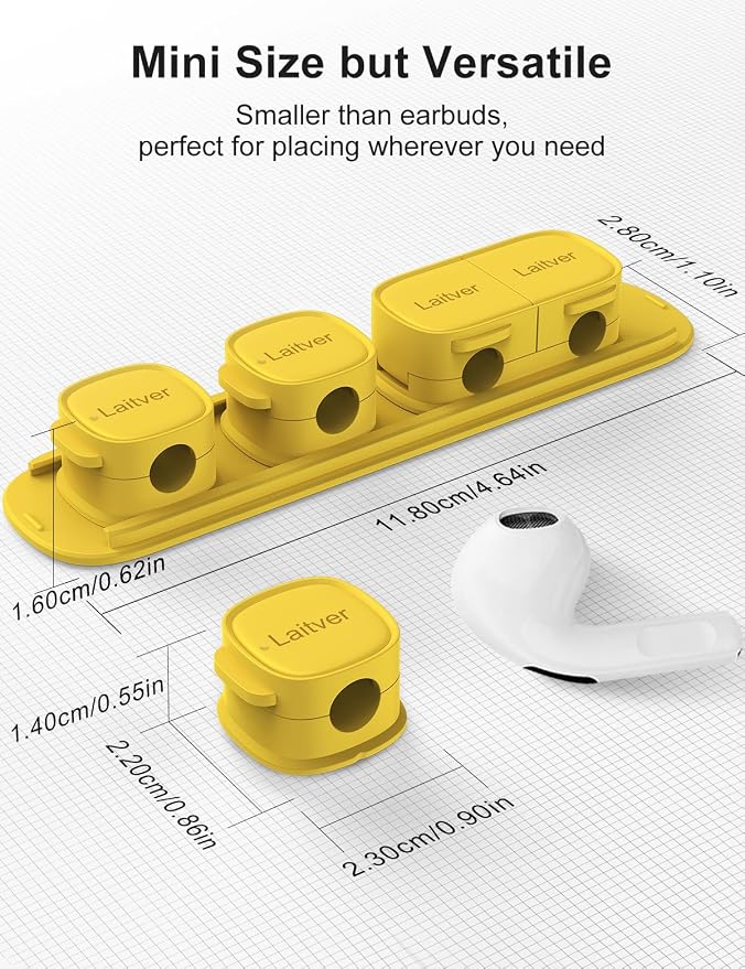 6 Pack Magnetic Cable Clips [1s Open/Lock], Cord Organizer Holder | Strong Adhesive Desk Cable Management- Organize Charging Cords Neatly for Home, Office, Car,Desk, Nightstand-Yellow