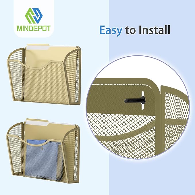 MINDEPOT Wall File Organizer - Heavy Duty Iron Office File Holder for Wall Mount - Hanging Document Organizer for Business, Classroom, Home Office