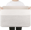75L Large Cotton Rope Basket, Soft Toy Storage Bin for Nursery & Living Room, Decorative Blanket Basket for Bedroom, Baby-Safe Organizer for Pillows &Laundry, 22''×17''×12'', Black & White