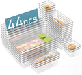 DCA 44 PCS Clear Drawer Organizers Set, 4 Size Versatile Bathroom and Vanity Organizer Trays, Cosmetic Display Cases for Makeup, Jewelries, Bedroom, Kitchen Utensils and Office
