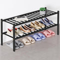 Smiry Bamboo Shoe Rack for Closet, 2 Tier Long Wooden Shoe Organizer, Stackable Wood Shoe Storage Shelf for Entryway, 14 Vertical Slats, One-piece Heavy-Duty Legs, 33.86"x11.02"x12.99", Black