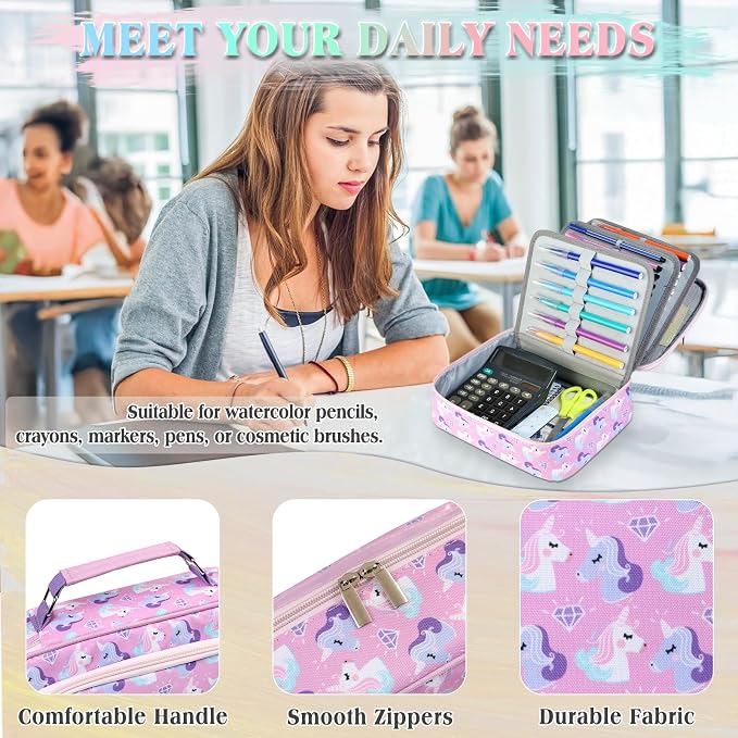 Large Pen Pencil Case,VONXURY High Capacity Art Colored Pencil Pouch Portable Stationery Organizer With 2 Detachable Layers 54 Slots Multiple Zipper Pockets for School Office College