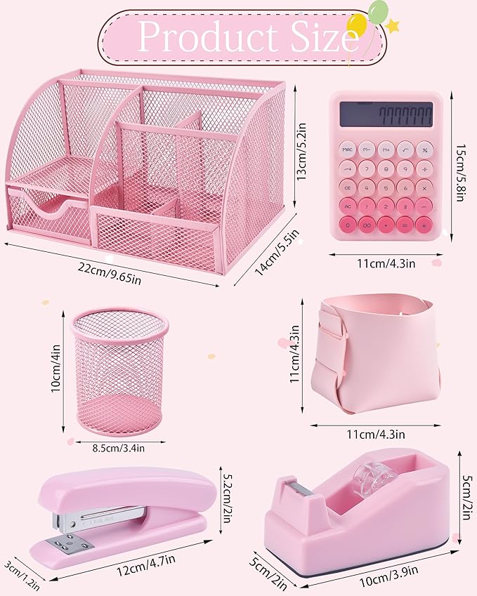23pc Pink Desk Accessories and Organizers with Mesh Organizer Stapler Tape Dispenser Calculator and a Lot of Office Pink Office Supplies Beautifully Presented in a Gift Box