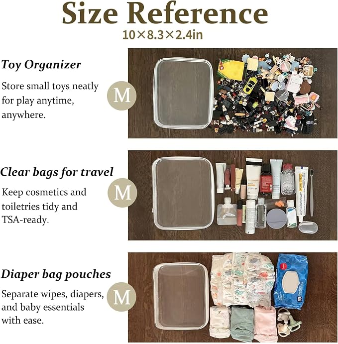 4 pcs Clear Zipper Pouches,Hard Shell Zipper Case, Toiletry Bag for Travel | CLear Diaper Bag, Toiletry Pouch, Travel Organizer, Cosmetic Bag,Toy Storage Bins (M+3S)(Black)
