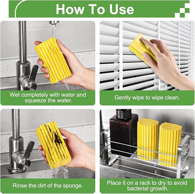 Jeymei 4-Pack Damp Clean Duster Sponge Brush for Cleaning Blinds, Glass, Baseboards, Vents, Railings, Mirrors, Window Track Grooves and Faucets (Yellow)