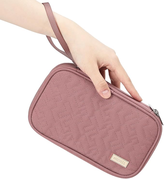 NISHEL Electronics Travel Organizer Cord Case, Charger Cable Tech Bag | Double-layer bag keeps chargers, cables, flash drive, and small tech essentials organized for trip, Medium, Rose-wood Pink