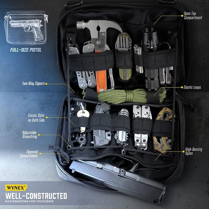 WYNEX Tactical Large Admin Molle Pouch of Double Layer Design EDC Organizer | Molle EDC EMT Utility Pouches with Map Sleeve Modular Tool Bag Large Capacity Flag Patch Included