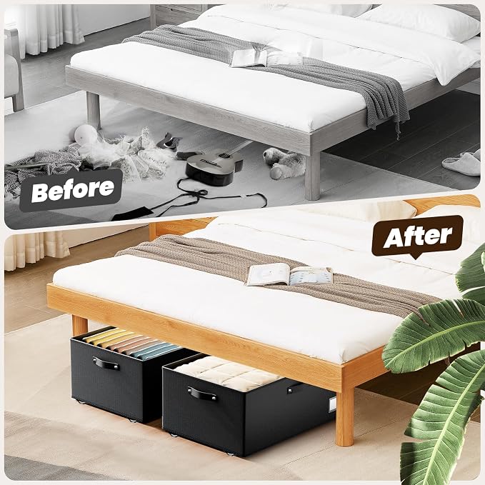 Dayacoco Under Bed Storage With Wheels,10in Underbed Storage Containers 65L | Large Capacity Underbed Storage, No Assembly Required Rolling Under Bed Storage for Clothes Blankets Shoes Black