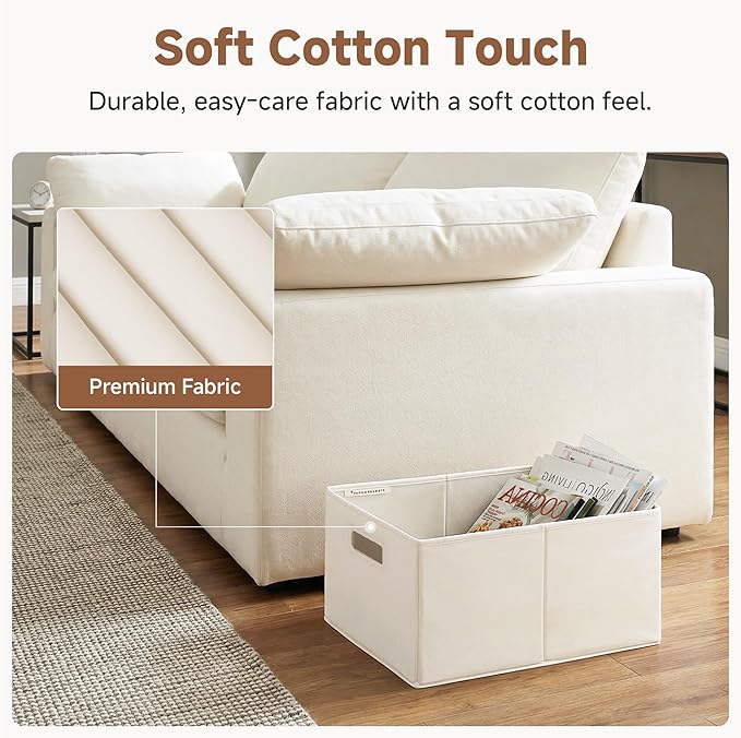 StorageWorks Fabric Storage Bins for Shelves, Closet Organizers and Storage Baskets, Closet Storage Bins with Cutout Handles, Large, 4-Pack, Ivory